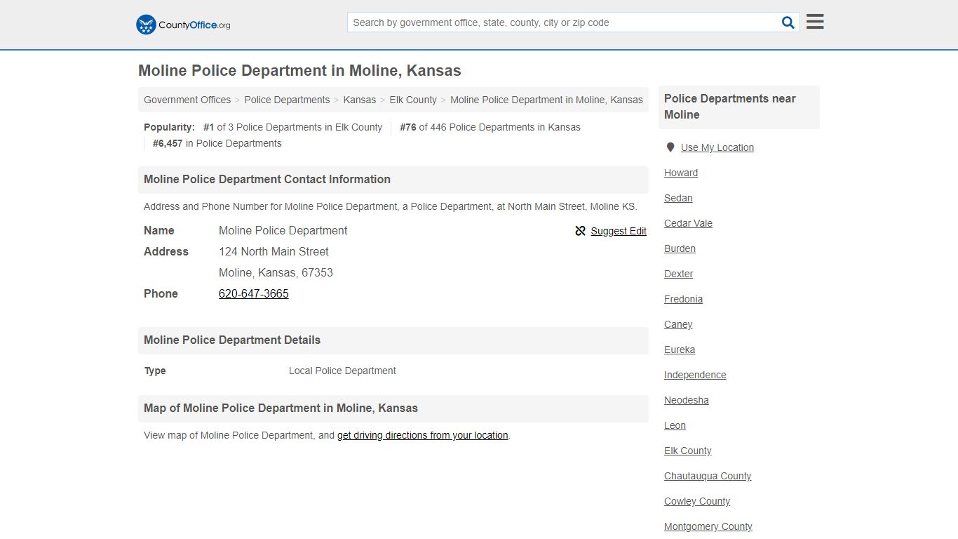 Moline Police Department - Moline, KS (Address and Phone)